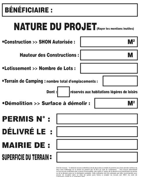 Panneau d’affichage de permis de construire